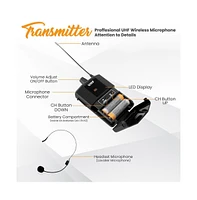 Pyle Uhf Wireless Microphone System Kit, Includes Headset Mic, Lavalier Mic & Beltpack Transmitter