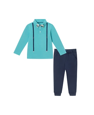 Andy & Evan Toddler Boys Toddler/Child Teal Suspender Top w/Pique Pant Set