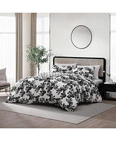 City Scene Soho Floral Microfiber Black 3 Piece Duvet Cover Set-King