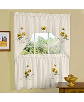 Kate Aurora 3 Piece Light Beige Country Farmhouse Sunflowers Kitchen Curtain Tier And Valance Set