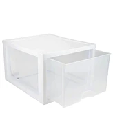 Sterilite 27 Quart Clear & White Plastic Storage Bin with One Drawer, 8 Pack