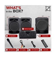 Pyle 4-Piece Mini Hi-Fi Bluetooth Stereo System With MP3, Usb, Fm Radio, Bass Reflex Speaker, Dsp-Tech & Remote Control, 210 Watt