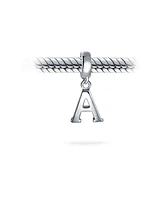 Bling Jewelry Dangle Block Letter A-z Alphabet Initial Charm Bead Solid .925 Sterling Silver Fits European Bracelet