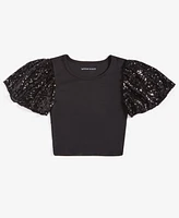 With Jules Big Girls Ribbed Sequin Flutter-Sleeve Top