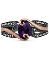 Amethyst (1 ct. t.w.) & Diamond (1/10 ct. t.w.) Ursula Tentacle Ring in Black Rhodium-Plated Sterling Silver & 14k Rose Gold