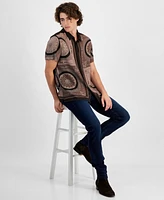 Guess Men's Short Sleeve Button Front Medallion Print Shirt