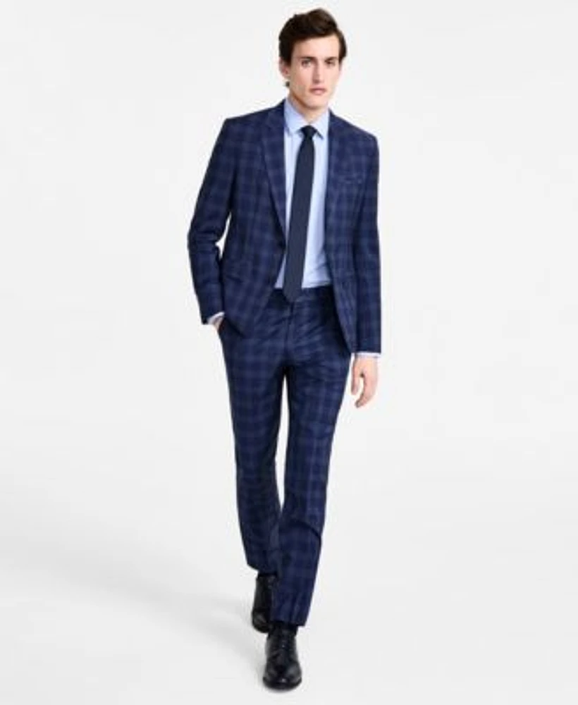 Hugo By Hugo Boss Mens Modern Fit Navy Plaid Suit Separate