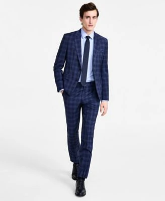 Hugo By Hugo Boss Mens Modern Fit Navy Plaid Suit Separate