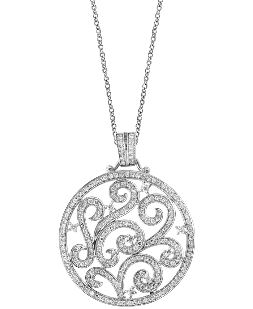 Effy Diamond Filigree Open Disc 18" Pendant Necklace (7/8 ct. t.w.) in 14k White Gold