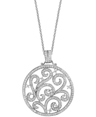 Effy Diamond Filigree Open Disc 18" Pendant Necklace (7/8 ct. t.w.) in 14k White Gold