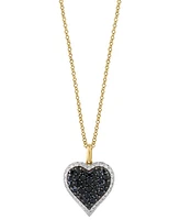 Effy Black Diamond (5/8 ct. t.w.) & White Diamond (1/4 ct. t.w.) Heart Halo 18" Pendant Necklace in 14k Gold