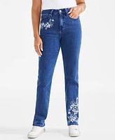 Style & Co Petite Embroidered High-Rise Straight-Leg Jeans, Created for Macy's