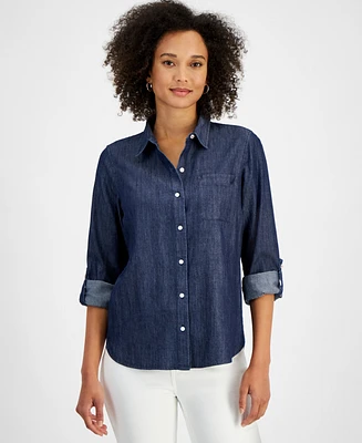 Nautica Jeans Women's Chambray Roll-Tab Button Shirt