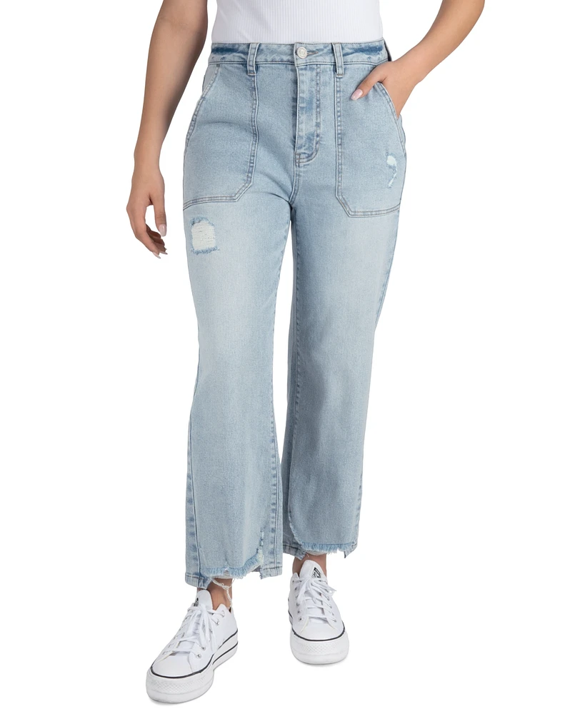 Juniors' High Rise Wide Leg Cropped Jean