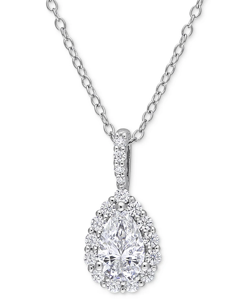 Moissanite Pear Halo 18" Pendant Necklace (1-1/3 ct. t.w.) in Sterling Silver