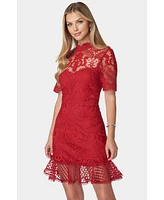 Bebe Women's Flounce Lace Mini Dress