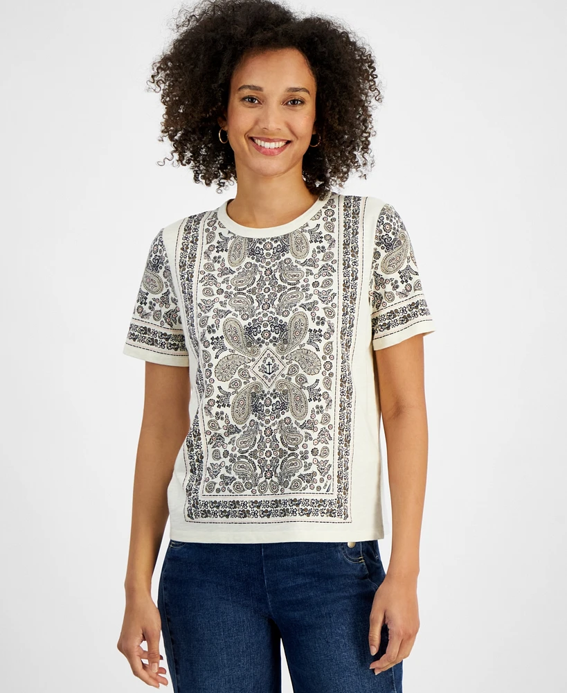 Nautica Jeans Women's Paisley Crewneck Short-Sleeve Top