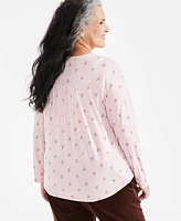 Style & Co Plus Split-Neck Mixed-Print Top, Created for Macy's