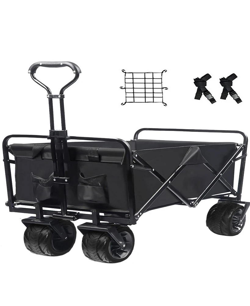 Slickblue Collapsible Heavy-Duty Beach Wagon Cart – Outdoor Folding Utility, Camping & Garden with Universal Wheels & Adjustable Handle