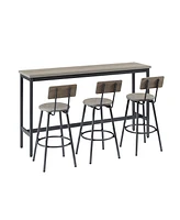 Long Bar Table Set with 3 Pu Leather Upholstered Stools for Stylish Dining