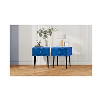 Slickblue Modern Nightstands Set of 2 with Drawer and Crystal Handle, Elegant Rivet Velvet Design Bedside Table for Bedroom, Blue