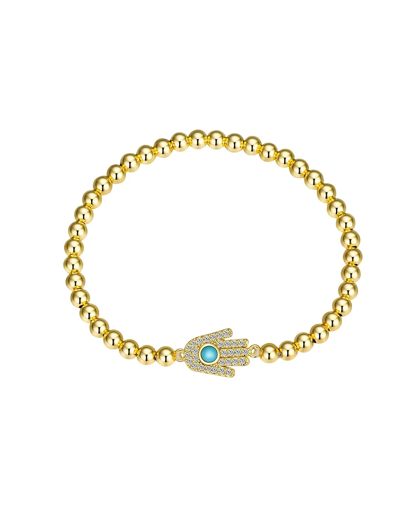 Unwritten Cubic Zirconia and Turquoise Hamsa Beaded Stretch Bracelet