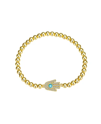 Unwritten Cubic Zirconia and Turquoise Hamsa Beaded Stretch Bracelet