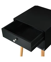 Slickblue Mid-Century Modern Side Table with 2 Drawers & Rubber Wood Legs, Black Storage Cabinet