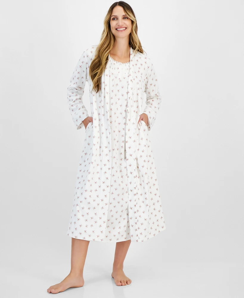 Charter Club Women's Cotton Floral Long Robe, Created for Macy's