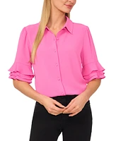 CeCe Women's Button-Front Ruffled 3/4-Sleeve Blouse