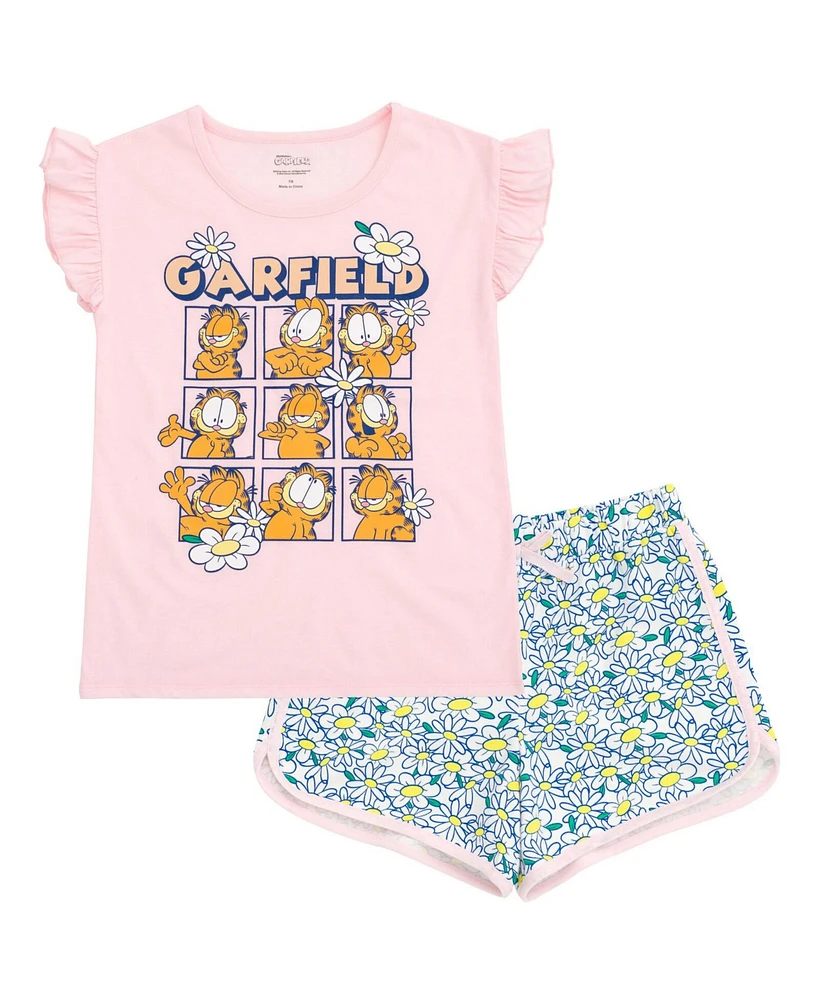 Garfield Little Girls T-Shirt and French Terry Dolphin Shorts Outfit Set