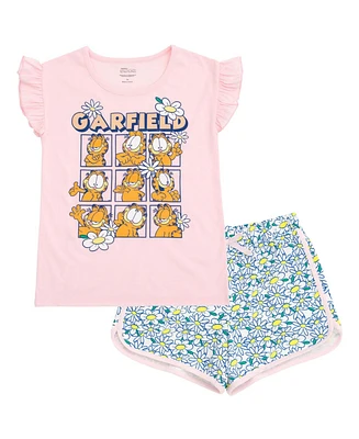 Garfield Little Girls T-Shirt and French Terry Dolphin Shorts Outfit Set