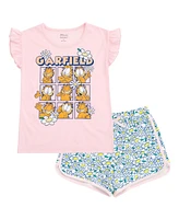 Garfield Little Girls T-Shirt and French Terry Dolphin Shorts Outfit Set