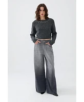 Nocturne Women's Stone Embellished Crop Sweater