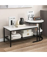 Gymax Nesting Coffee Table Set of 2 Faux Marble Top Detachable w/ Storage Shelf Gold