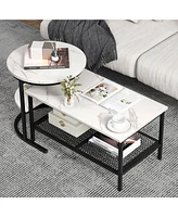 Gymax Nesting Coffee Table Set of 2 Faux Marble Top Detachable w/ Storage Shelf Gold