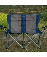 Kamp-Rite Portable Folding Outdoor Double Camping Lawn Beach Chair, Navy/Tan