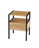 Slickblue Rattan End Table with Drawer: Modern Nightstand with Metal Legs - Side Table for Living Room & Bedroom - Natural