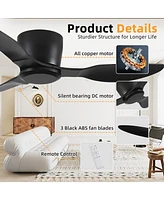 Slickblue Flush Mount Ceiling Fan without Light – 3 Reversible Blades, 6