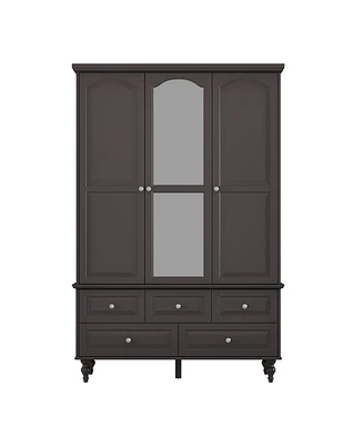 Famapy Brown Paint Big Wardrobe Armoires With Mirror,Drawers,Shelves