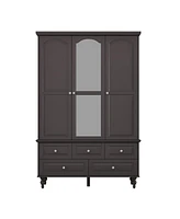 Famapy Brown Paint Big Wardrobe Armoires With Mirror,Drawers,Shelves