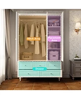 Famapy Brown Paint Big Wardrobe Armoires With Mirror,Drawers,Shelves