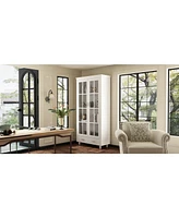 Famapy White Storage Cabinet Bookcase with Tempered Glass Doors,-Drawer