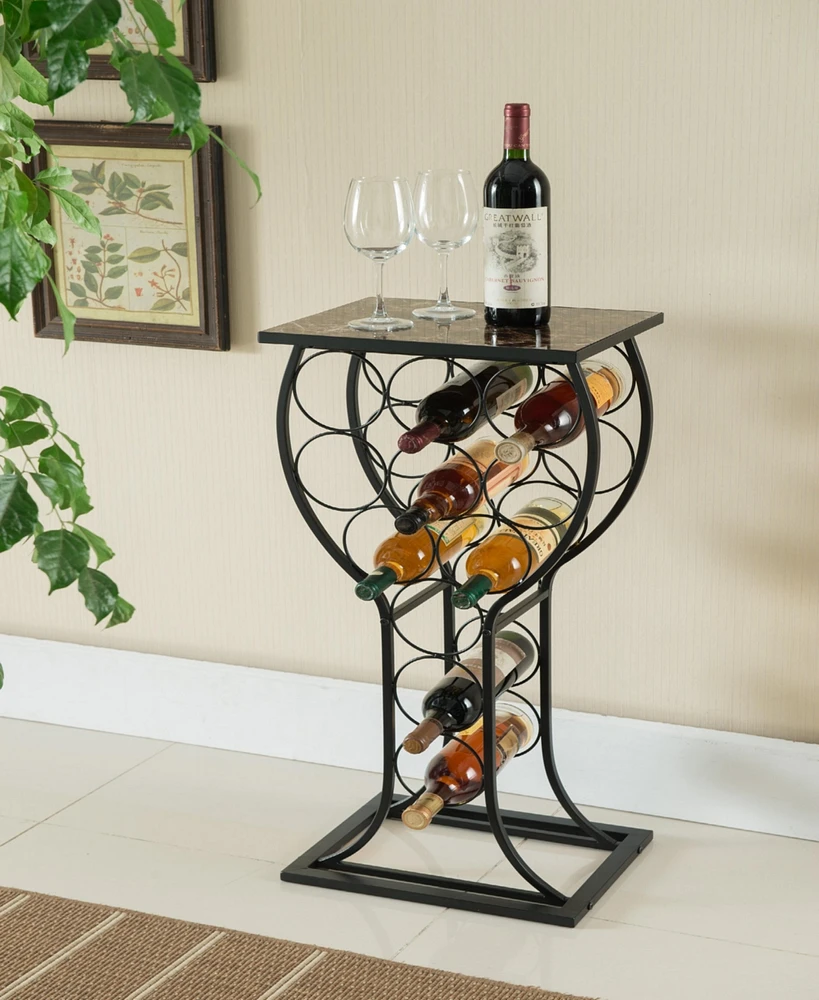 Kings Brand Furniture Freestanding Floor Wine Rack Stand, Mini Bar Table Storage & Display Holder, That Holds 11 Bottles, Marble Finish Top (Bru