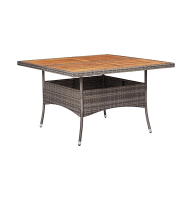 vidaXL Patio Dining Table Gray Poly Rattan and Solid Acacia Wood