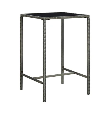 vidaXL Patio Bar Table Gray 27.6"x27.6"x43.3" Poly Rattan and Glass