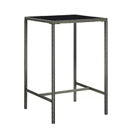 vidaXL Patio Bar Table Gray 27.6"x27.6"x43.3" Poly Rattan and Glass