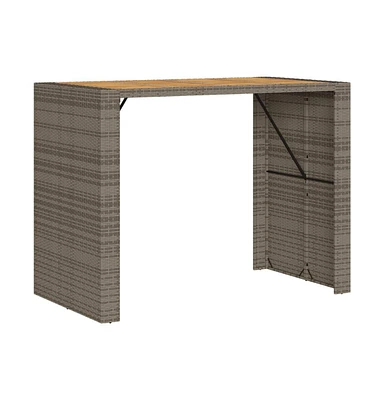 vidaXL Patio Bar Table with Acacia Wood Top Gray 57.1"x31.5"x43.3" Poly Rattan