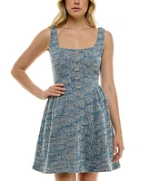 Taylor Petite Button-Front Square-Neck Jacquard Fit & Flare Dress