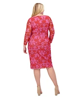 Vince Camuto Plus Floral-Print Shirred Mesh Midi Dress